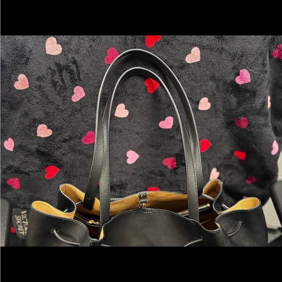 LAUREN RALPH LAUREN BLACK LEATHER ANDIE LARGE DRAWSTRING TOTE - Picture 4 of 9